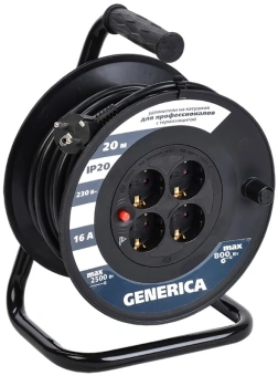 Удлинитель силовой IEK УК20 (WKP20-16-04-20-G) 3x1.5кв.мм 4розет. 20м ПВС 16A катушка черный - купить недорого с доставкой в интернет-магазине