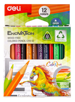 Карандаши цв. Deli EC114-12 Enovation трехгран. пластик 12цв. коробка/европод. (12шт) - купить недорого с доставкой в интернет-магазине