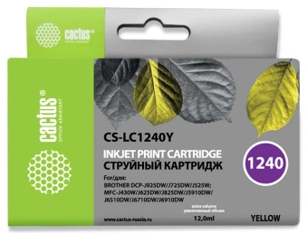 Картридж струйный Cactus CS-LC1240Y желтый (12мл) для Brother MFC-J6510/6910DW с чипом - купить недорого с доставкой в интернет-магазине
