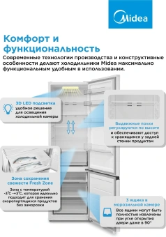 Холодильник Midea MDRB509FGF01ID 2-хкамерн. белый инвертер - купить недорого с доставкой в интернет-магазине