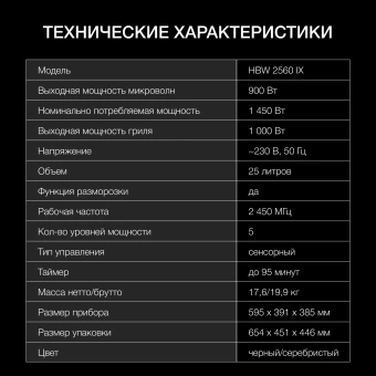 Микроволновая печь Hyundai HBW 2560 IX 25л. 900Вт черный (встраиваемая) - цена, купить или заказать с доставкой в интернет-магазине Микроволновая печь Hyundai HBW 2560 IX 25л. 900Вт черный (встраиваемая) - купить недорого с доставкой в интернет-магазине