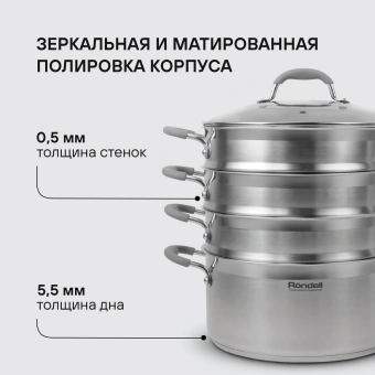 Кастрюля-пароварка Rondell RDS-1103 16.7л. d=26см (с крышкой) стальной - купить недорого с доставкой в интернет-магазине