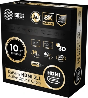 Кабель аудио-видео Cactus CS-HDMI-AOC-2.1-50 HDMI (m)/HDMI (m) 50м. позолоч.конт. черный - купить недорого с доставкой в интернет-магазине