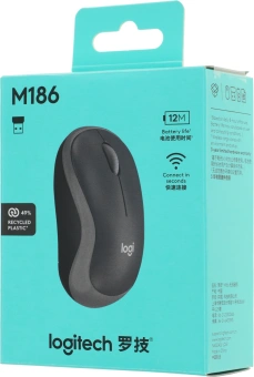 Мышь Logitech M186 черный/серый оптическая 1000dpi беспров. USB для ноутбука 2but (910-004131) - купить недорого с доставкой в интернет-магазине