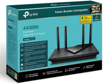 Роутер беспроводной TP-Link Archer AX55 AX3000 10/100/1000BASE-TX/4G ready черный - купить недорого с доставкой в интернет-магазине