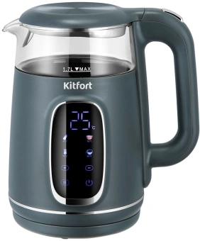 Чайник электрический Kitfort КТ-8755 1.7л. 2200Вт серый/нержавеющая сталь корпус: стекло/пластик - купить недорого с доставкой в интернет-магазине