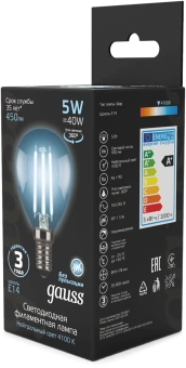 Лампа филам. Gauss Filament 5Вт цок.:E14 свеча 220B св.свеч.бел.нейт. (упак.:10шт) (105801205) - купить недорого с доставкой в интернет-магазине