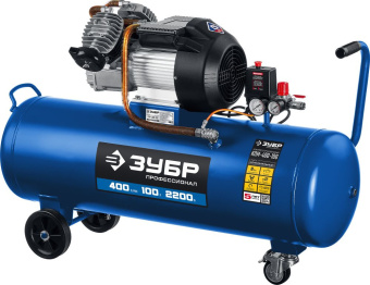 Компрессор поршневой Зубр КПМ-400-100 масляный 400л/мин 100л 2200Вт синий - купить недорого с доставкой в интернет-магазине