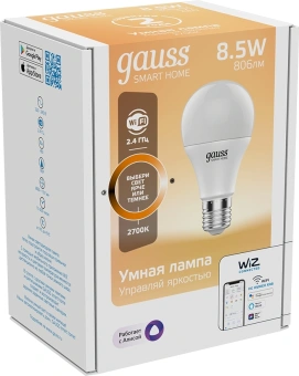 Умная лампа Gauss IoT Smart Home E27 8.5Вт 806lm Wi-Fi (упак.:1шт) (1050112) - купить недорого с доставкой в интернет-магазине