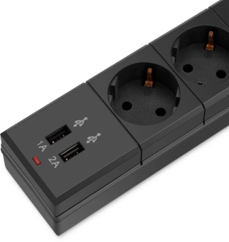 Сетевой фильтр Buro BU-SP1.8_USB_2A-B 1.8м (6 розеток) черный (коробка) - купить недорого с доставкой в интернет-магазине