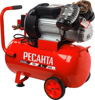 Компрессор поршневой Ресанта КП-50/400М масляный 400л/мин 50л 2500Вт красный/черный - купить недорого с доставкой в интернет-магазине