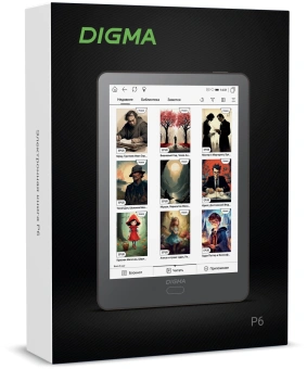 Электронная книга Digma P6 6" E-Ink Kaleido 1072x1448 Touch Screen 1.8Ghz 3072/32Gb/SD/microSDHC темно-серый - купить недорого с доставкой в интернет-магазине