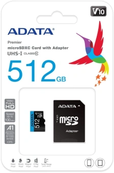 Флеш карта microSDXC 512GB A-Data AUSDX512GUICL10A1-RA1 Premier Pro + adapter - купить недорого с доставкой в интернет-магазине