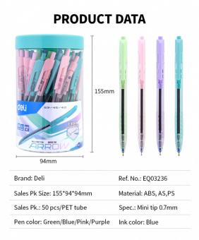 Ручка шариков. автоматическая Deli Arrow EQ03236-1 прозрачный/ассорти d=0.7мм син. черн. (1шт) ассорти - купить недорого с доставкой в интернет-магазине