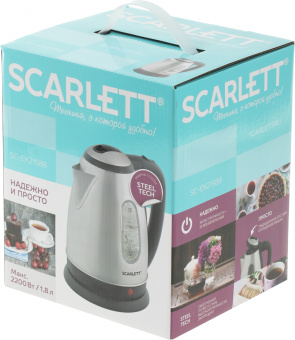 Чайник электрический Scarlett SC-EK21S88 1.8л. 2200Вт черный/серебристый корпус: металл (EK21S88) - купить недорого с доставкой в интернет-магазине