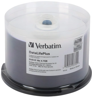 Диск DVD-R Verbatim 4.7Gb 16x Cake Box (50шт) Printable (43755) - купить недорого с доставкой в интернет-магазине