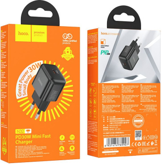 Сетевое зар./устр. Hoco N32 Glory Black 30W (PD+QC+AFC) USB-C универсальное черный - купить недорого с доставкой в интернет-магазине