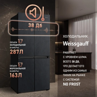 Холодильник Weissgauff WCD 450 Rock Glass NoFrost Inverter 3-хкамерн. графит темный инвертер - купить недорого с доставкой в интернет-магазине