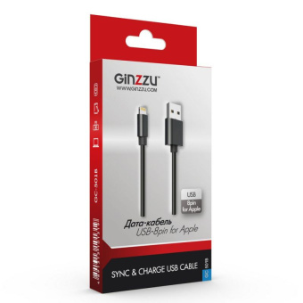 Кабель Ginzzu GC-501B USB (m)-Lightning (m) 1м черный - купить недорого с доставкой в интернет-магазине