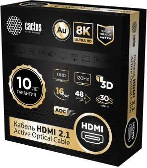 Кабель аудио-видео Cactus CS-HDMI-AOC-2.1-30 HDMI (m)/HDMI (m) 30м. позолоч.конт. черный - купить недорого с доставкой в интернет-магазине