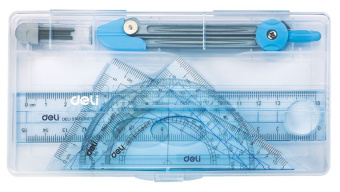 Готовальня Deli E9609 в компл.:линейка 15см/прямоуг. треуг 10см/равнобер. треуг 10см/транспортир/циркуль/стержни ч/г - купить недорого с доставкой в интернет-магазине