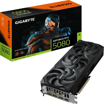 Видеокарта Gigabyte PCI-E 5.0 GV-N5080WF3OC-16GD 1.0 NVIDIA GeForce RTX 5080 16Gb 256bit GDDR7 2670/30000 HDMIx1 DPx3 HDCP Ret - купить недорого с доставкой в интернет-магазине