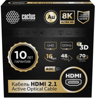 Кабель аудио-видео Cactus CS-HDMI-AOC-2.1-70 HDMI (m)/HDMI (m) 70м. позолоч.конт. черный - купить недорого с доставкой в интернет-магазине