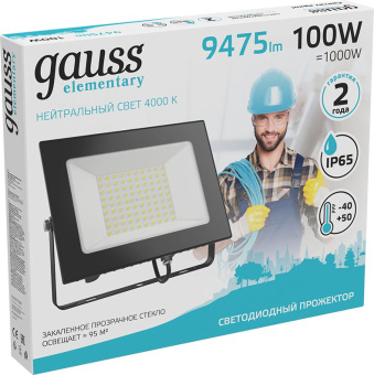 Прожектор уличный Gauss Elementary светодиодный 100Втчерный (613100110) - купить недорого с доставкой в интернет-магазине