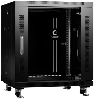 Шкаф коммутационный Cabeus (SH-05C-12U60/60-BK) напольный 12U 600x600мм пер.дв.стекл металл 800кг черный 500мм 730мм IP20 сталь - купить недорого с доставкой в интернет-магазине