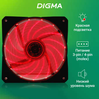 Вентилятор для корпуса Digma DFAN-LED-RED RGB 120х120x25 черный 3-pin 4-pin (Molex) 23дБ Ret - купить недорого с доставкой в интернет-магазине