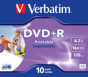 Диск DVD+R Verbatim 4.7Gb 16x Jewel case (10шт) Printable (43508) - купить недорого с доставкой в интернет-магазине