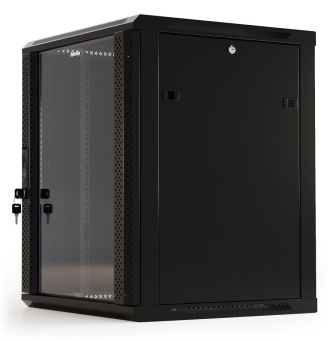 Шкаф коммутационный Hyperline (TWB-0666-GP-RAL9004) настенный 6U 600x600мм пер.дв.стекл 2 бок.пан. 60кг черный 367мм IP20 сталь - купить недорого с доставкой в интернет-магазине