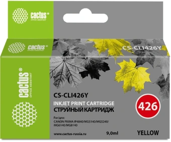 Картридж струйный Cactus CS-CLI426Y CLI-426Y желтый (9мл) для Canon Pixma MG5140/5240/6140/8140/MX884 с чипом - купить недорого с доставкой в интернет-магазине