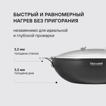 Сковорода ВОК (WOK) Rondell Elements RDA-114 круглая 32см покрытие: TriTitan ручка несъемная (с крышкой) черный - купить недорого с доставкой в интернет-магазине