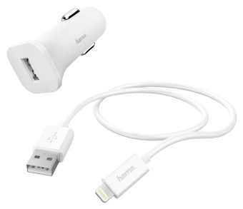 Автомобильное зар./устр. Hama H-183291 1A кабель Apple Lightning белый (00183291) - купить недорого с доставкой в интернет-магазине