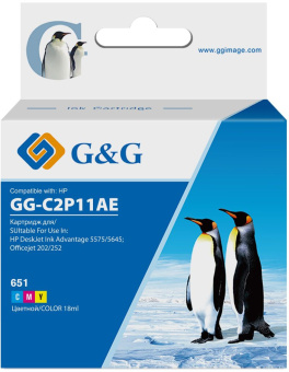 Картридж струйный G&G GG-C2P11AE 651 многоцветный (18мл) для HP DeskJet 5575/5645 - купить недорого с доставкой в интернет-магазине