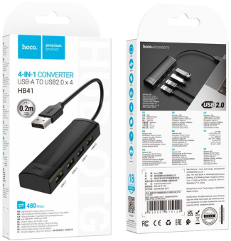 Разветвитель USB Hoco HB41 4порт. черный - купить недорого с доставкой в интернет-магазине