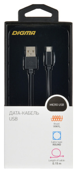 Кабель Digma MICROUSB-0.15M-BLK USB (m)-micro USB (m) 0.15м черный - купить недорого с доставкой в интернет-магазине