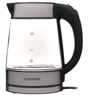 Чайник электрический Starwind SKG3311 1.7л. 2200Вт черный/серебристый корпус: стекло/металл/пластик - купить недорого с доставкой в интернет-магазине