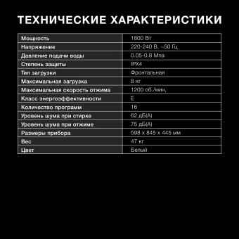 Стиральная машина Hyundai WME8202 класс: E загр.фронтальная макс.:8кг белый - купить недорого с доставкой в интернет-магазине