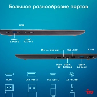 Ноутбук IRU Tactio 15ALG Core i5 1235U 16Gb SSD512Gb Intel UHD Graphics 15.6" IPS FHD (1920x1080) Windows 11 Pro 64 black WiFi BT Cam 4500mAh (2019269) - купить недорого с доставкой в интернет-магазине