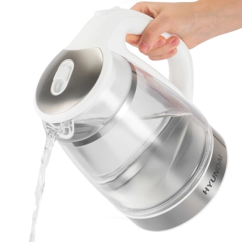 Чайник электрический Hyundai HYK-G3506 1.7л. 2200Вт белый/серебристый корпус: стекло - купить недорого с доставкой в интернет-магазине