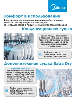 Посудомоечная машина встраив. Midea MID60S050 2100Вт полноразмерная - купить недорого с доставкой в интернет-магазине