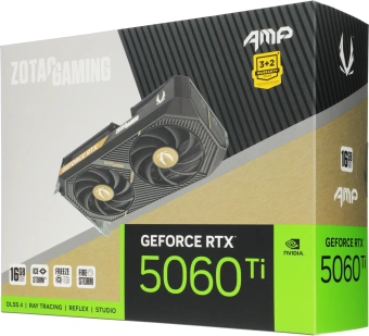 Видеокарта Zotac PCI-E 5.0 RTX 5060TI 16GB AMP NVIDIA GeForce RTX 5060TI 16Gb 128bit GDDR7 2632/28000 HDMIx1 DPx3 HDCP Ret - купить недорого с доставкой в интернет-магазине