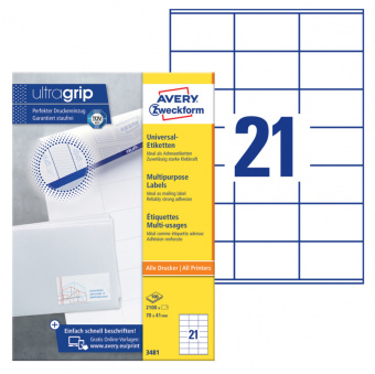Этикетки Avery Zweckform 3481 A4 70x41мм 21шт на листе/70г/м2/100л./белый матовое самоклей. универсальная - купить недорого с доставкой в интернет-магазине