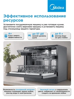 Посудомоечная машина Midea MCFD55S550Bi черный (компактная) - купить недорого с доставкой в интернет-магазине