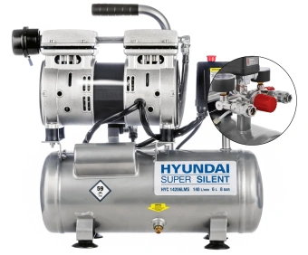 Компрессор поршневой Hyundai HYC 14206LMS безмасляный 140л/мин 6л 750Вт серебристый - купить недорого с доставкой в интернет-магазине