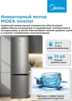 Холодильник Midea MDRB509FGF46ID 2-хкамерн. нержавеющая сталь инвертер - купить недорого с доставкой в интернет-магазине
