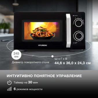 Микроволновая Печь Hyundai HYM-M2052 20л. 700Вт черный/серебристый - купить недорого с доставкой в интернет-магазине