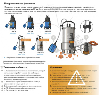 Насос фекальный Джилекс 230/8 590Вт 13800л/час (в компл.:Переходник "Елочка" на три размера шланга 25/32/40мм) (5401) - купить недорого с доставкой в интернет-магазине